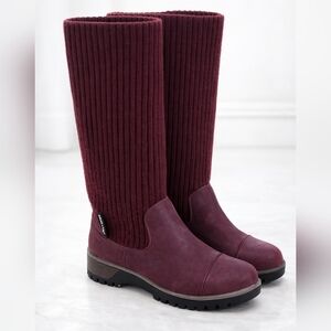 Muk Luks Burgundy Knit Fold Over Winter Boots Suede Convertible Women's 9